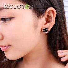 Black Cute Enamel Cat Head Crystal Earrings Ear Studs Women Jewelry ELY