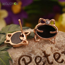 Black Cute Enamel Cat Head Crystal Earrings Ear Studs Women Jewelry ELY