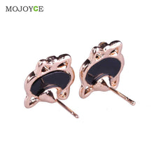 Black Cute Enamel Cat Head Crystal Earrings Ear Studs Women Jewelry ELY