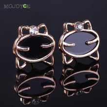 Black Cute Enamel Cat Head Crystal Earrings Ear Studs Women Jewelry ELY
