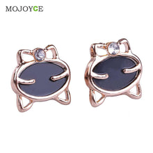 Black Cute Enamel Cat Head Crystal Earrings Ear Studs Women Jewelry ELY