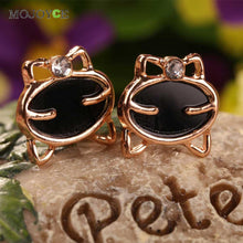 Black Cute Enamel Cat Head Crystal Earrings Ear Studs Women Jewelry ELY