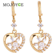 18k Gold Plated Heart Shaped Shining Rhinestones Pendant Eardrop Earrings 1STL ELY