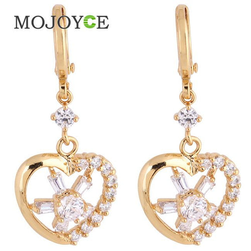 18k Gold Plated Heart Shaped Shining Rhinestones Pendant Eardrop Earrings 1STL ELY