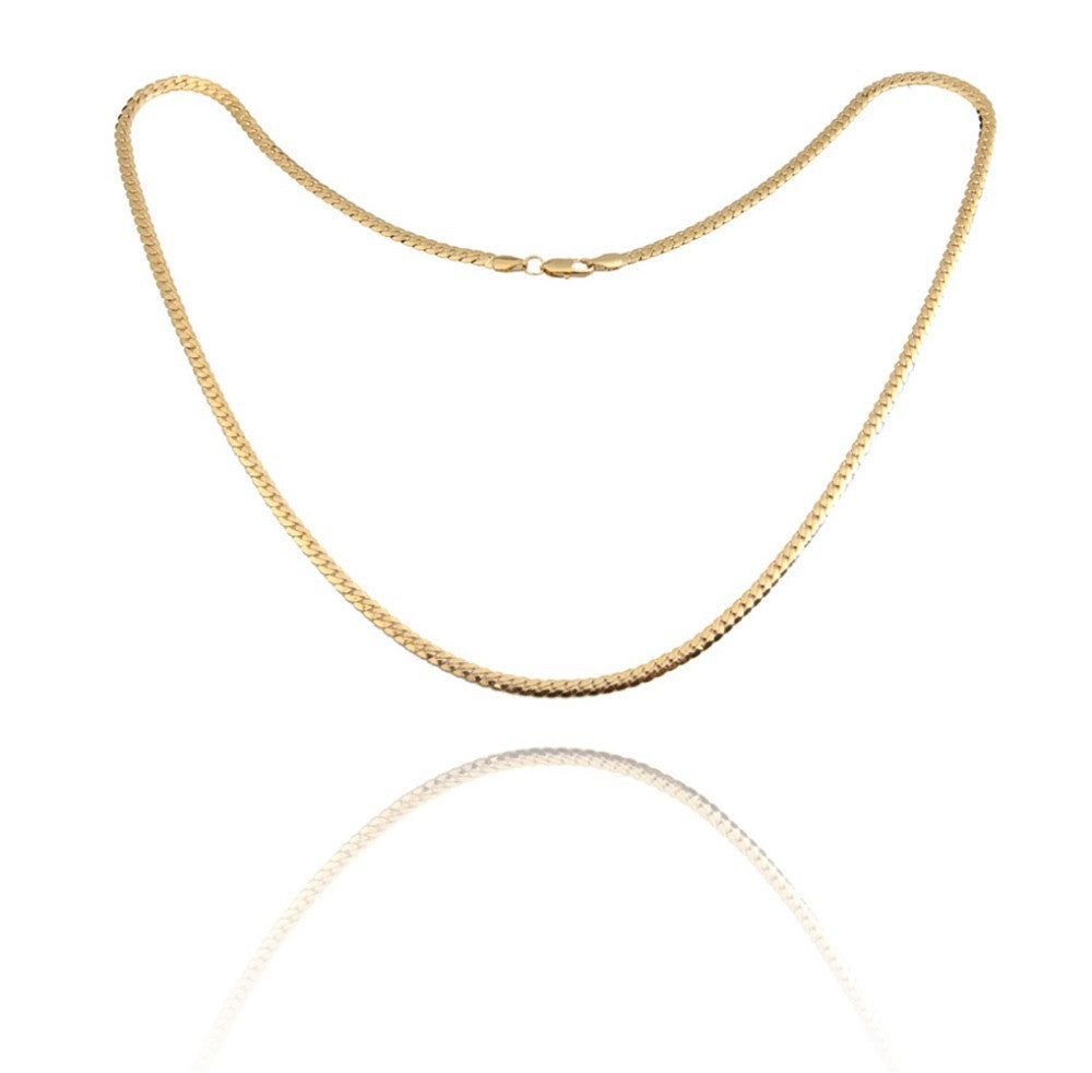 Simple Design Gold Plated Flat Curb Chain Necklace for Men Women 1STL ELY