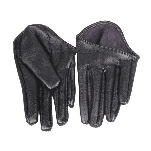 Woman Tight Half Palm Comfortable Gloves Imitation Leather Five Finger Black 1STL ELY