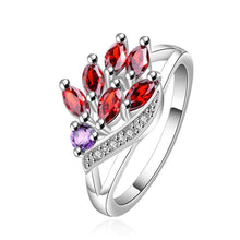 silver plated ring jewelry6 red and 1 blue stone ring 555 ELY