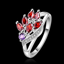 silver plated ring jewelry6 red and 1 blue stone ring 555 ELY