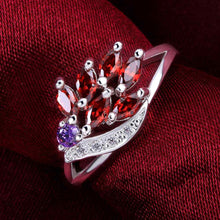 silver plated ring jewelry6 red and 1 blue stone ring 555 ELY