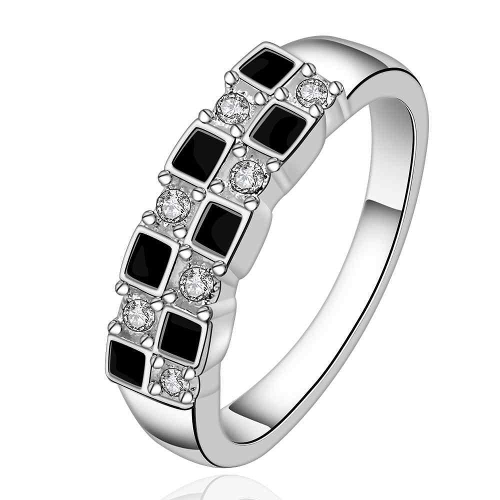 silver plated ring jewelry7 black square ring 619 ELY