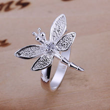 silver plated ring jewelryInlaid Stone Dragonfly ring 17 ELY