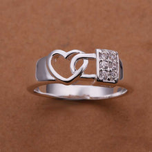 silver plated ring jewelryInlaid Stone Lock Heart ring 231 ELY