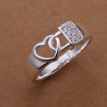 silver plated ring jewelryInlaid Stone Lock Heart ring 231 ELY