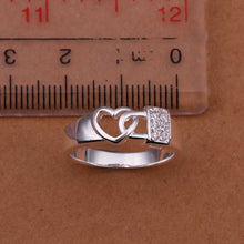 silver plated ring jewelryInlaid Stone Lock Heart ring 231 ELY