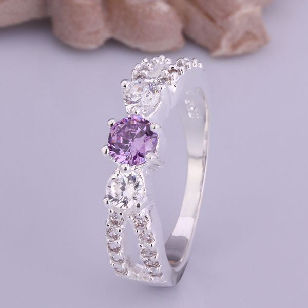 silver plated ring jewelryRetro purple stone ring 4 ELY