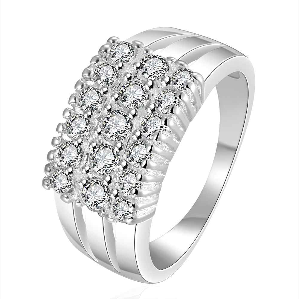silver plated ring jewelryThree Rows Stone ring 143 ELY