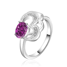 silver plated ring jewelryheart hollow purple stone ring 524 ELY