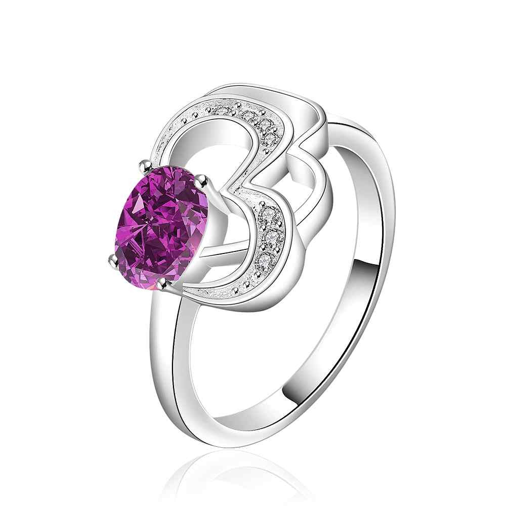 silver plated ring jewelryheart hollow purple stone ring 524 ELY