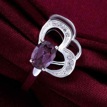 silver plated ring jewelryheart hollow purple stone ring 524 ELY