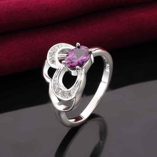 silver plated ring jewelryheart hollow purple stone ring 524 ELY
