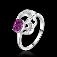 silver plated ring jewelryheart hollow purple stone ring 524 ELY