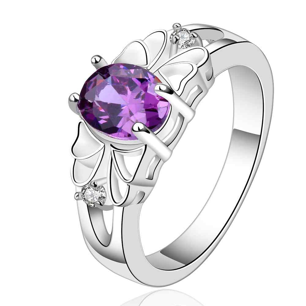 silver plated ring jewelrypurple stone in center ring 55 ELY