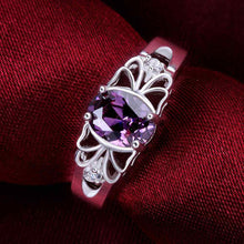 silver plated ring jewelrypurple stone in center ring 55 ELY