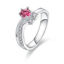silver plated ring jewelryred stone on heart ring 386 ELY
