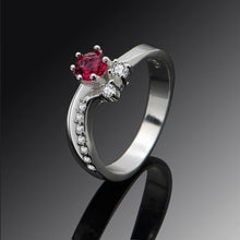 silver plated ring jewelryred stone on heart ring 386 ELY