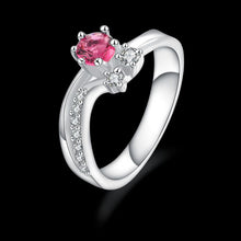 silver plated ring jewelryred stone on heart ring 386 ELY
