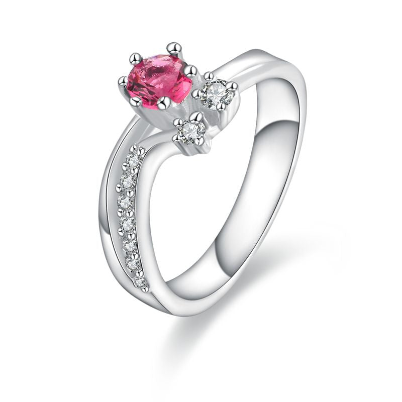 silver plated ring jewelryred stone on heart ring 386 ELY