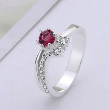 silver plated ring jewelryred stone on heart ring 386 ELY