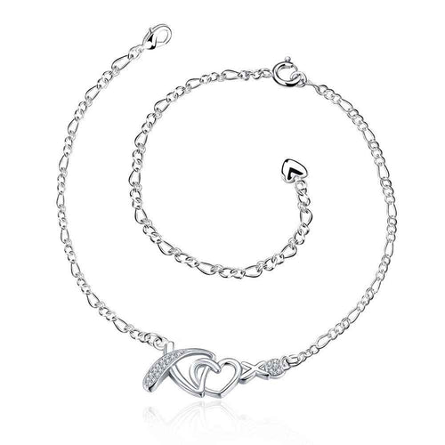 Girls Silver plated jewelry Heart sliver anklet bracelets bangles ankle on the leg SMTA 2 ELY