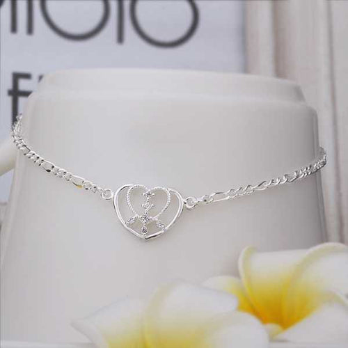 Girls Silver plated jewelry Insets Heart sliver anklet bracelets bangles ankle on the leg SMTA 17 ELY