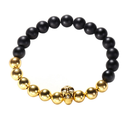 Mens Gold Skull Head Buddha Beaded Rock Elastic Bracelet Bangle Beacelet Bangles 1STL ELY