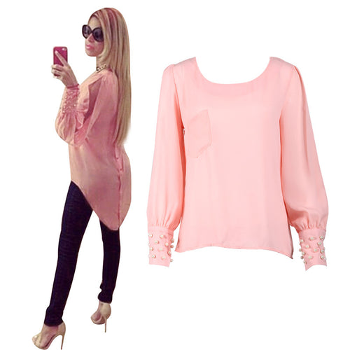 est Women Chiffon Blouse Long Sleeve Casual Chiffon Shirt Tops Blouse Shirt ELY