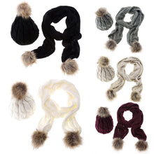 Warm Knitted Hat Set Women Thicken Faux Fur Hat Scarf Christmas Gift 1STL ELY