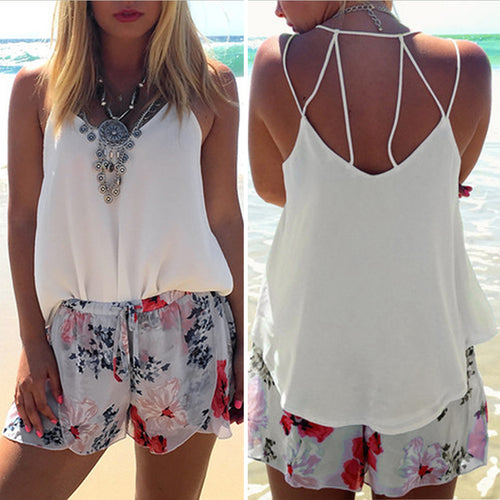 European Style Chiffon Backless Crop Top Camis Sleeveless Tank Top Spaghtti Strap Crop Top Blouse Blusa Cropped ELY