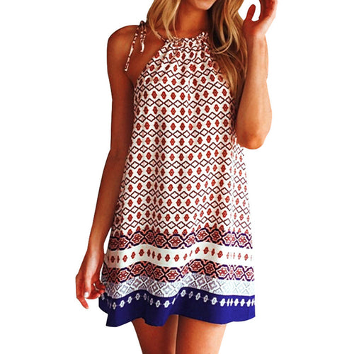 Dress Casual Sleeveless Backless Spaghetti Strap Mini Women Dress Print Beach Dress Vestidos De Festa 1STL ELY