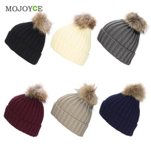 Raccoon Fur Hat Fur Pompom Caps Hat Knitted Hats Ski Cap Beanie Gorro Hat ELY