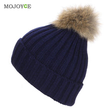 Raccoon Fur Hat Fur Pompom Caps Hat Knitted Hats Ski Cap Beanie Gorro Hat ELY