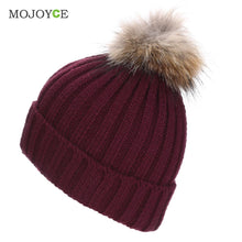 Raccoon Fur Hat Fur Pompom Caps Hat Knitted Hats Ski Cap Beanie Gorro Hat ELY