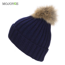 Raccoon Fur Hat Fur Pompom Caps Hat Knitted Hats Ski Cap Beanie Gorro Hat ELY