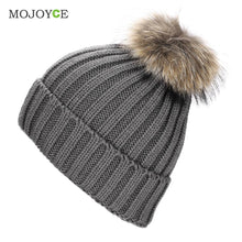 Raccoon Fur Hat Fur Pompom Caps Hat Knitted Hats Ski Cap Beanie Gorro Hat ELY