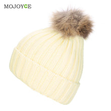 Raccoon Fur Hat Fur Pompom Caps Hat Knitted Hats Ski Cap Beanie Gorro Hat ELY