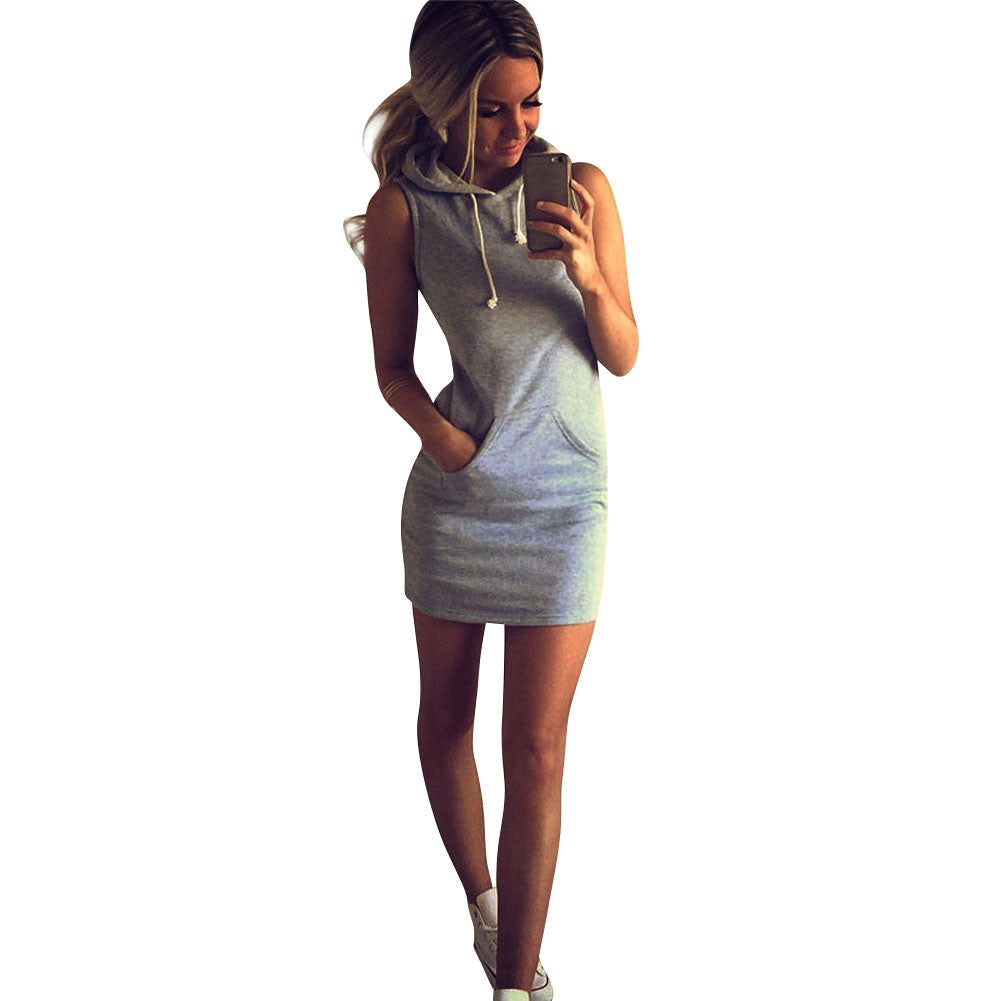 Women Sleeveless Party Gown Dress Casual Beach Short Mini Gray Dress 1STL ELY