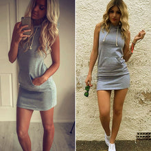 Women Sleeveless Party Gown Dress Casual Beach Short Mini Gray Dress 1STL ELY