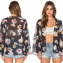 Women Top Blouse Flower Printed Chiffon Kimono Cardigan 1STL ELY