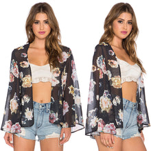 Women Top Blouse Flower Printed Chiffon Kimono Cardigan 1STL ELY