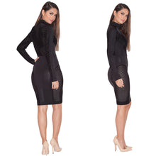 Mini Perspective Hollow Sexy Bandage Nightclub Dress Long Sleeve O-Neck Black Dress 1STL ELY
